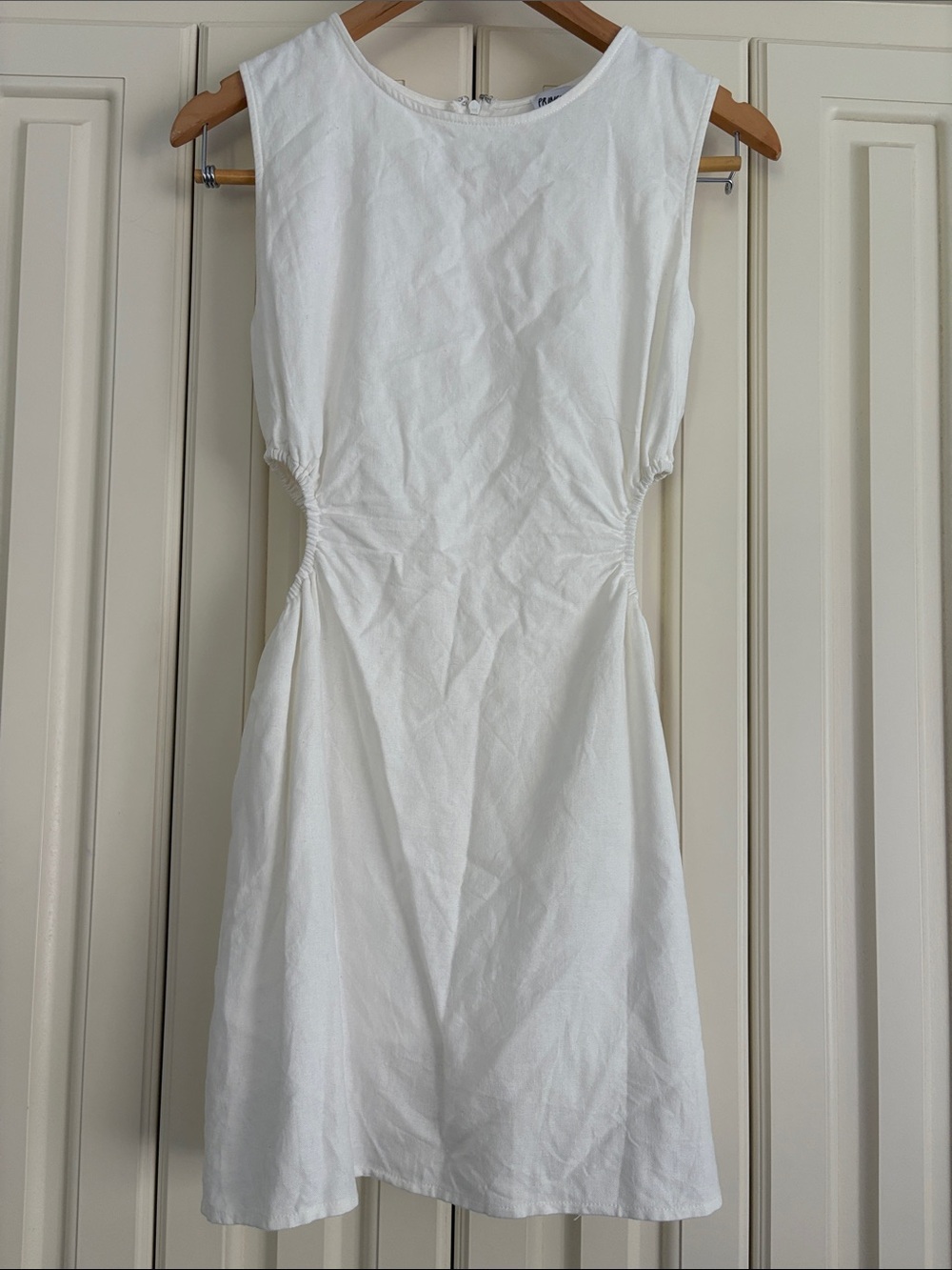Princess Polly Linen Cotton White Lined Sleeveless Cut Out Mini Dress Size 6